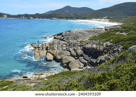 Rocky coastline in Wilsons Promontory National Park in Victoria, Australia. Royalty-Free Stock Photo #2404593109