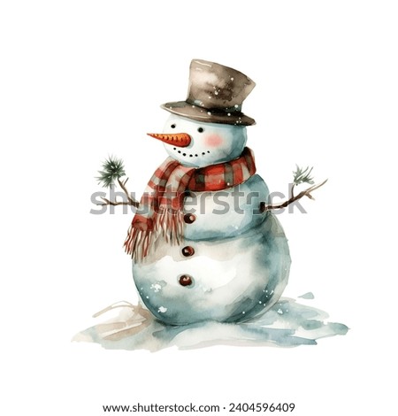 Watercolor Christmas set snowman words black hat