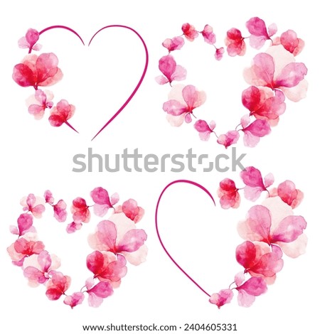 Drawn watercolor flower heart. Valentine's Day. Spring. Wedding. Holidays. Floral red frame. Set of hearts. February. March. Decor. Watercolor red flowers. Royalty-Free Stock Photo #2404605331