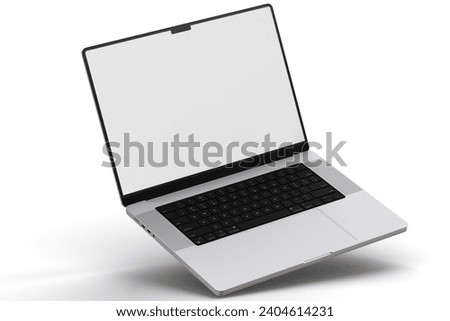 cross view of laptop monitor isolated white screen with empty background for mockup