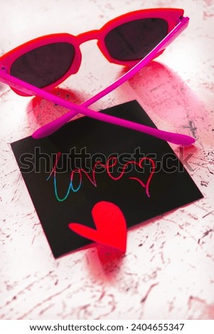 Text  Love, Art scratch paper for message. Love card for Valentines Day on table, Teenager style