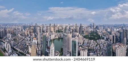 Aerial photography of the skyline of urban architecture in Wuhan