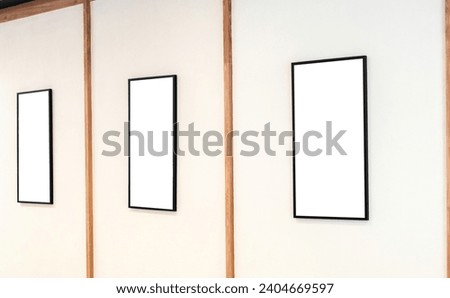 Set of 3 picture frame, Mockup image of Blank billboard white screen posters outside storefront for advertising
