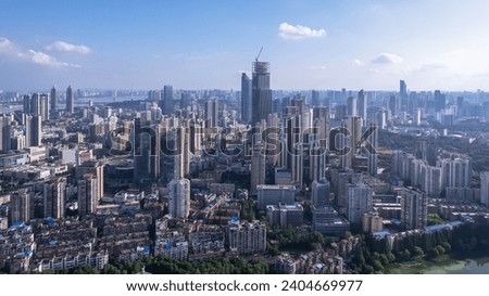 Aerial photography of the skyline of urban architecture in Wuhan