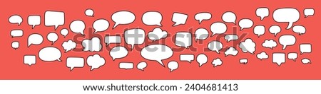 Collection dialog clouds in doodle style. Bubble speak sets. Hand drawn vector art.