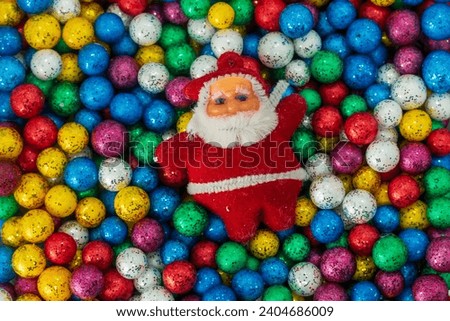 Santa Claus and colorful Christmas ball background, Merry Christmas background.