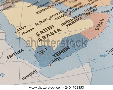 Map of Yemen, world tourism, travel destination Royalty-Free Stock Photo #2404701353
