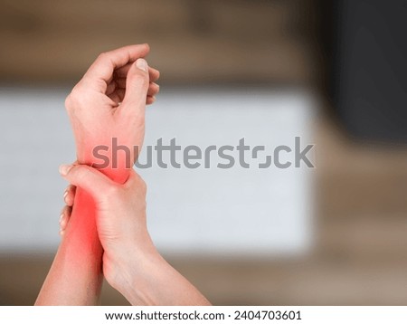 Carpal tunnel syndrome , hand muscle inflammation from office syndrome, pressing vein with hand, Office syndrome hand pain by occupational disease.