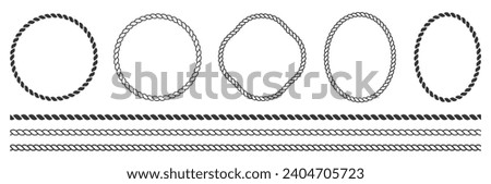 Rope frame icon vector set silhouette isolated. Rope brushes decorative element vintage design in circle, oval shapes Royalty-Free Stock Photo #2404705723