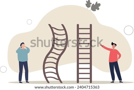 Career ladder challenge, difficulty step growth, different job opportunity or ambition, climbing ladder with obstacle concept.flat vector illustration