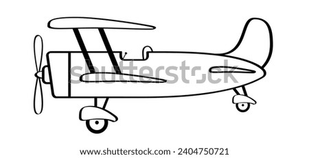 Cartoon childrens plane line pattern. Travel icon. Airplane or air plane clip art. Take Off, flight route. Drawing comic, aircraft sign. Aeroplane symbol. Kids jet symbol. Coloring page