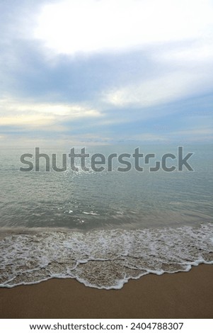 Vertical image of a small wave coming to a shore in dusk at the sandy beach