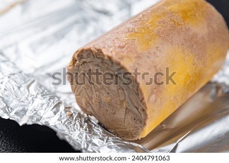 foie gras block goose or duck liver ready to eat eating cooking appetizer meal food snack on the table copy space food background rustic top view