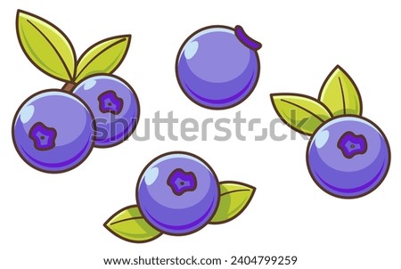 Blueberry clipart set. Berry fruit vector, blueberry cartoon illustration. Blueberry flavour Royalty-Free Stock Photo #2404799259