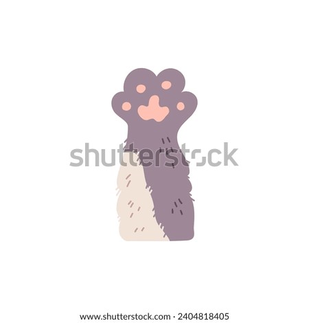 Cute cat paw raised up, cartoon flat vector illustration isolated on white background. Scratching paw of cat or kitten for clothing print and scrapbooking designs.