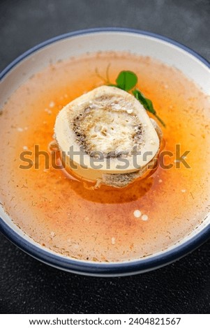 bouillon bones beef broth first course fresh delicious healthy eating cooking appetizer meal food snack on the table copy space food background rustic top view keto or paleo diet
