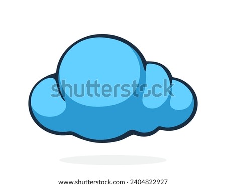 Blue cloud. Weather symbol. Vector illustration. Hand drawn cartoon clip art with outline. Isolated on white background