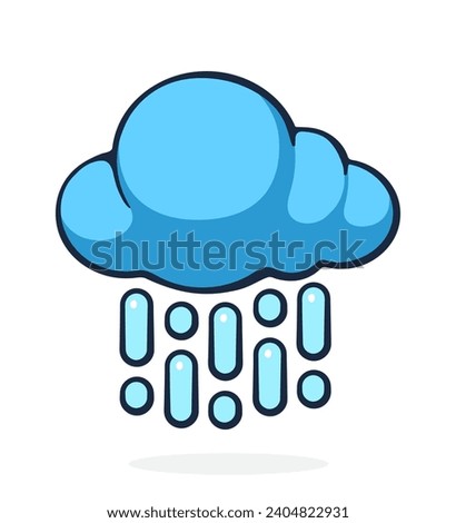 Cloud with rain. Weather symbol. Vector illustration. Hand drawn cartoon clip art with outline. Isolated on white background