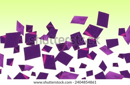 Shiny purple confetti falling on gradient background. Banner design