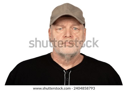 Confident Middle-Aged Caucasian Man in Baseball Cap - Studio Portrait on White Background Royalty-Free Stock Photo #2404858793