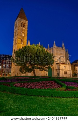 Night view of parish church Santa Maria de la Antigua in Valladolid, Spain. Royalty-Free Stock Photo #2404869799