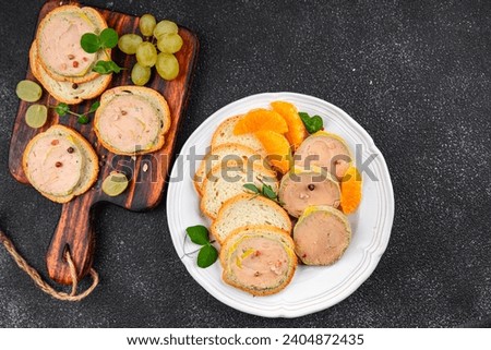 foie gras sandwich fresh goose or duck liver eating cooking appetizer meal food snack on the table copy space food background rustic top view