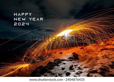 new year 2024 card || steel wool photography || sparkling fireworks