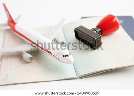 Visa and passport document to immigration at airport in country. 