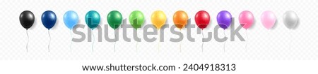 3D realistic helium balloons set. Isolated on transparent background. Wedding anniversary, Valentine day, Birthday party design, Festival decoration. Glossy colorful balloon. Vector illustration.