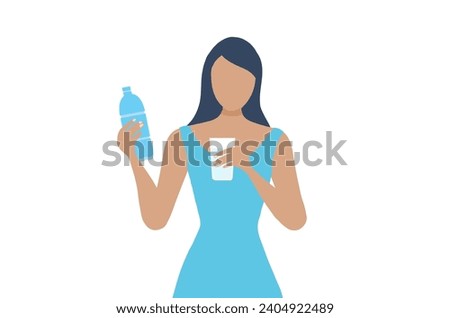 Healthy woman drinking water from plastic bottle vector illustration. Healthy lifestyle concept	