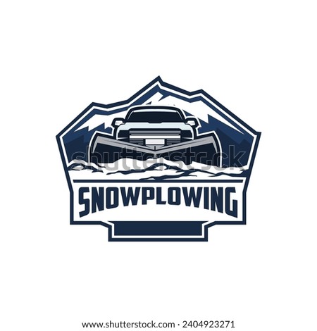 Truck Snow Plowing Badge Logo Snowplow Service Frost  Template Vector Royalty-Free Stock Photo #2404923271