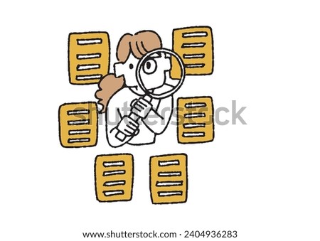 Woman searching with a magnifying glass Clip art of woman using the Internet
