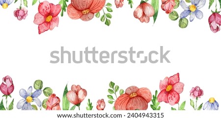 a flower garland. Horizontal watercolor composition of light summer wildflowers. isolated on a white background. for the design of banners, postcards, invitations