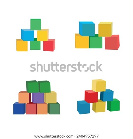 Building Blocks Vector Illustration Set With Isolated Clip Art White Background And Building Blocks Symbol, Cub Child Play, Fun Tower, 3d Education Block.