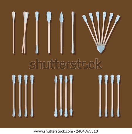 Cotton Swab Vector Illustration Set With Clip Art White Background And Cotton Swab Isolated Symbol. Stick Cotton Medicine, Outline Clip Art Health Care, Cotton Swab Safety Tool.