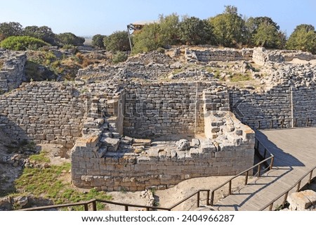 Ruins of the Ancient City of Troy. Archeological site. Troy VI - the East Wall and Tower. Canakkale Province, Turkey Royalty-Free Stock Photo #2404966287