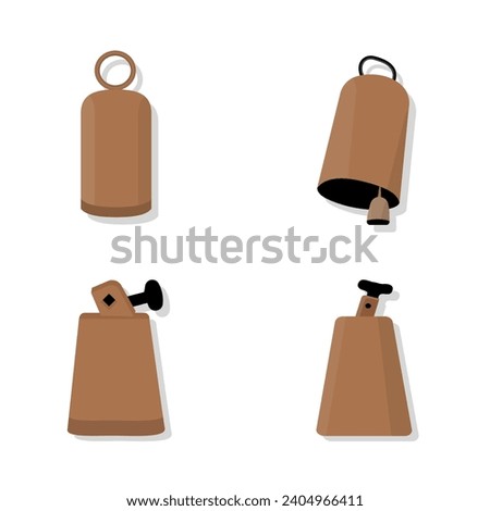 Cowbell Vector Illustration Set With Clip Art White Background And Cowbell Isolated Symbol. Musical Cartoon, Audio Drum, Kit, Cowbell Sound, Black And White Background.
