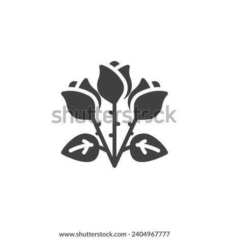 Three rose flowers vector icon. filled flat sign for mobile concept and web design. Rose flowers bouquet glyph icon. Symbol, logo illustration. Vector graphics