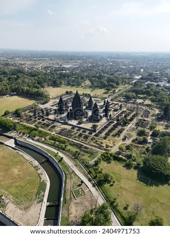 Discover the splendor of Prambanan Temple from a drone angle. This photo reveals the grandeur and elegance of the UNESCO World Heritage Site, which is one of the most impressive Hindu temples in South