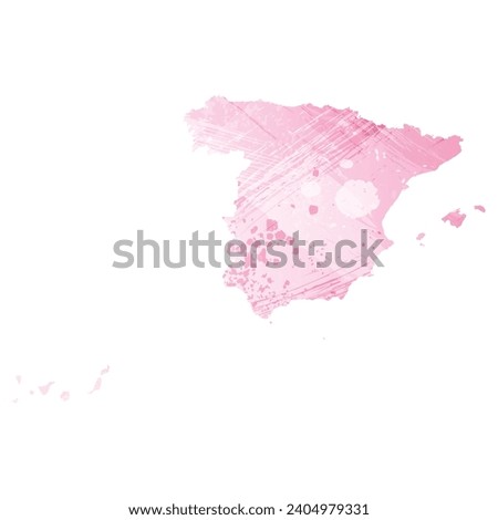 High detailed vector map. Spain. Watercolor style. Amaranth pink color.