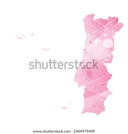 High detailed vector map. Portugal. Watercolor style. Amaranth pink color.