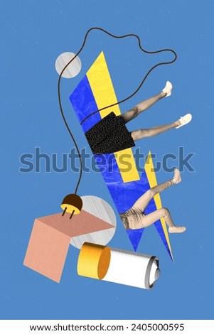 Creative drawing collage picture of plug socket electricity bill problem woman legs concept weird freak bizarre unusual fantasy