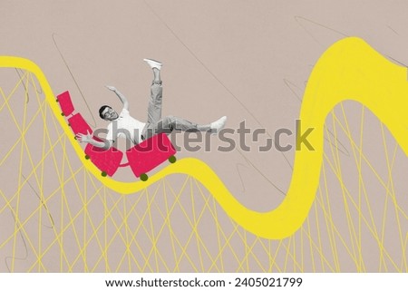Collage picture of overjoyed carefree mini black white colors guy enjoy riding roller coaster isolated on beige background Royalty-Free Stock Photo #2405021799