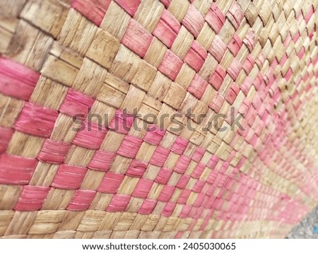 Seamless realistic old bamboo weave basket repeat pattern. Texture of golden yellow rattan mat for background and art work or interior design