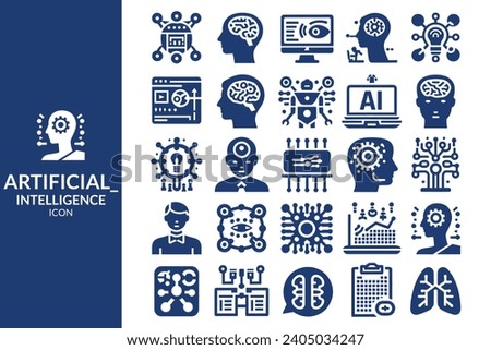 Artificial intelligence icon set, vector file, AI technology illustration