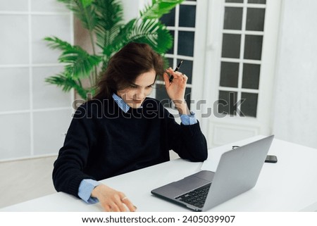 Woman in Chatting In Office Computer Desk Online