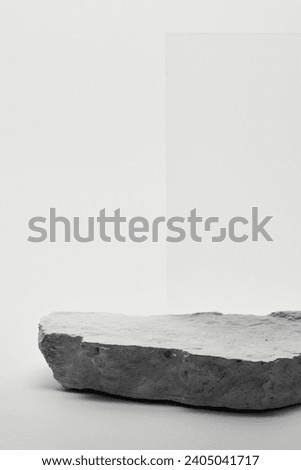 Flat stone pedestal, white template, banner background. Minimalism concept, empty podium display product, presentation scene
