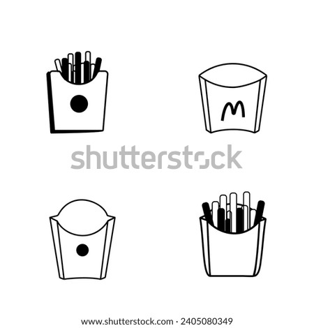 Mini french fry box Illustration Clip Art Vector Set, Mini french fry box Isolated White Background. French Fry Box Lunch Outline Element, Menu Packing Collection.