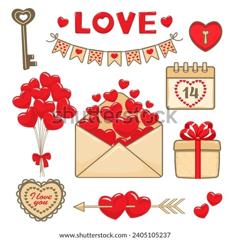 Valentine's day clip art, vector collection of design elements for greeting card, banner, label.