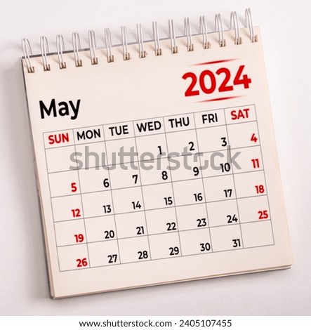 May 2024. Resolution, strategy, solution, goal, business and holidays. Date - month May 2024. Page of annual monthly calendar - May 2024